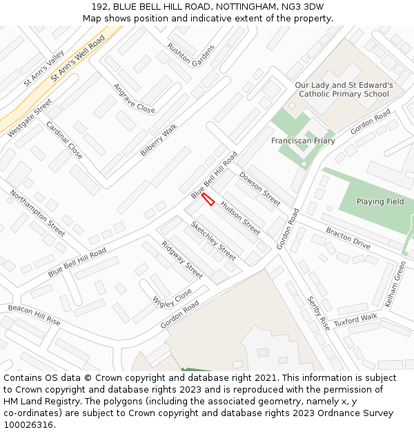 192, BLUE BELL HILL ROAD, NOTTINGHAM, NG3 3DW: Location map and indicative extent of plot
