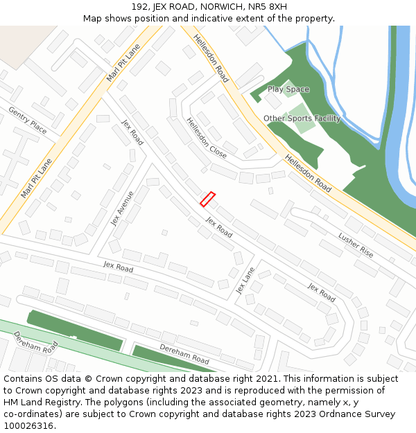 192, JEX ROAD, NORWICH, NR5 8XH: Location map and indicative extent of plot
