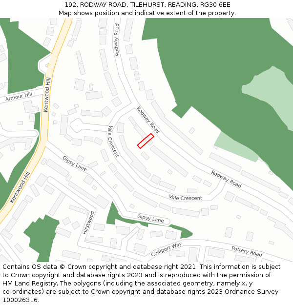 192, RODWAY ROAD, TILEHURST, READING, RG30 6EE: Location map and indicative extent of plot