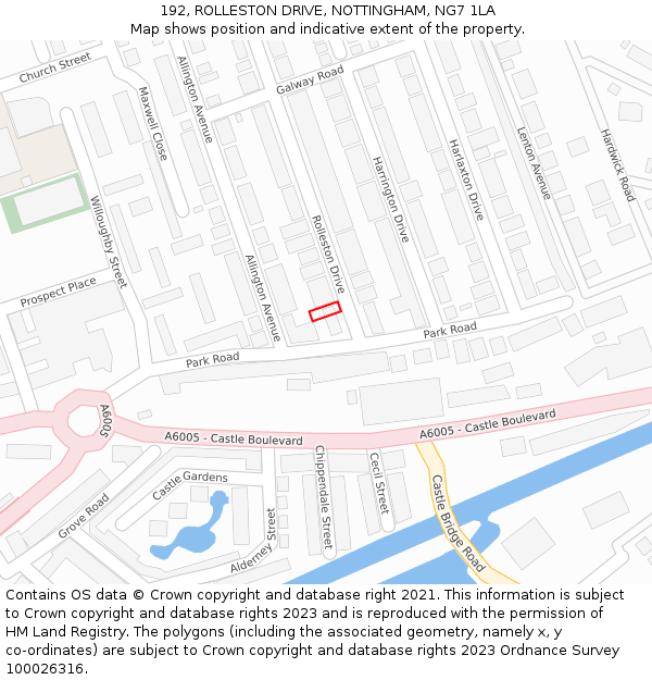 192, ROLLESTON DRIVE, NOTTINGHAM, NG7 1LA: Location map and indicative extent of plot
