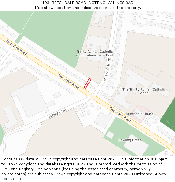193, BEECHDALE ROAD, NOTTINGHAM, NG8 3AD: Location map and indicative extent of plot