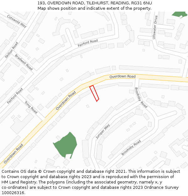 193, OVERDOWN ROAD, TILEHURST, READING, RG31 6NU: Location map and indicative extent of plot