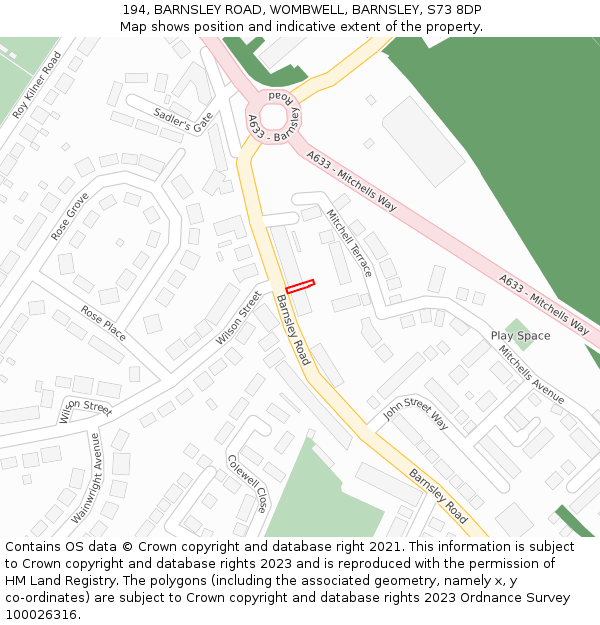 194, BARNSLEY ROAD, WOMBWELL, BARNSLEY, S73 8DP: Location map and indicative extent of plot