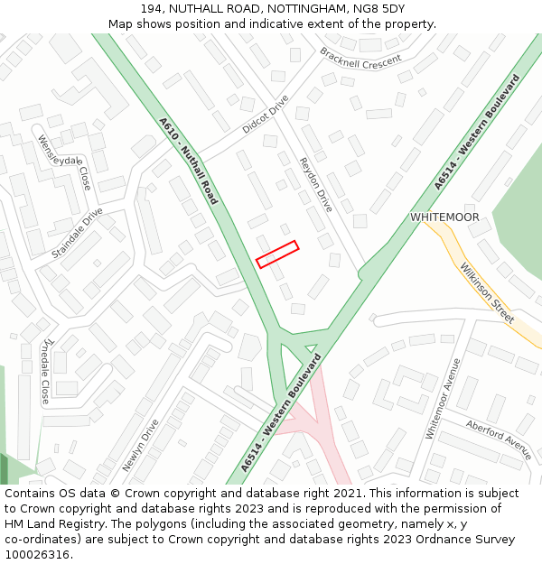 194, NUTHALL ROAD, NOTTINGHAM, NG8 5DY: Location map and indicative extent of plot