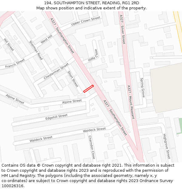 194, SOUTHAMPTON STREET, READING, RG1 2RD: Location map and indicative extent of plot