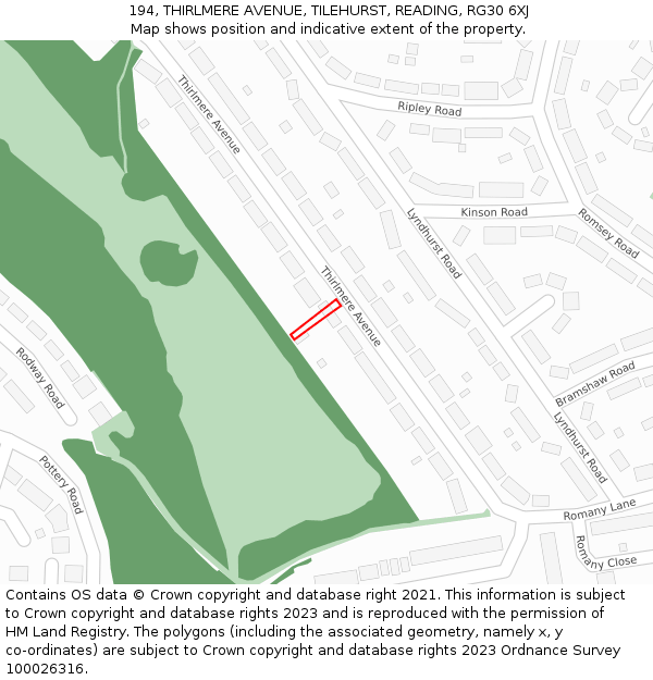194, THIRLMERE AVENUE, TILEHURST, READING, RG30 6XJ: Location map and indicative extent of plot