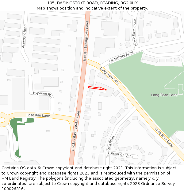 195, BASINGSTOKE ROAD, READING, RG2 0HX: Location map and indicative extent of plot
