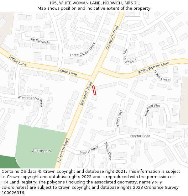 195, WHITE WOMAN LANE, NORWICH, NR6 7JL: Location map and indicative extent of plot