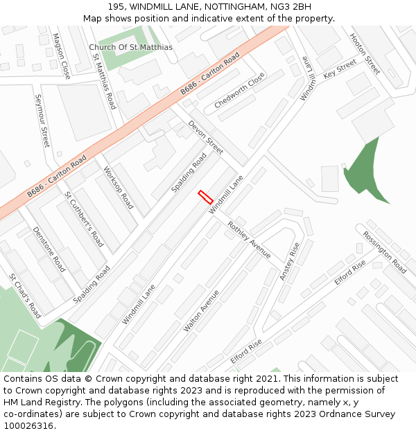 195, WINDMILL LANE, NOTTINGHAM, NG3 2BH: Location map and indicative extent of plot