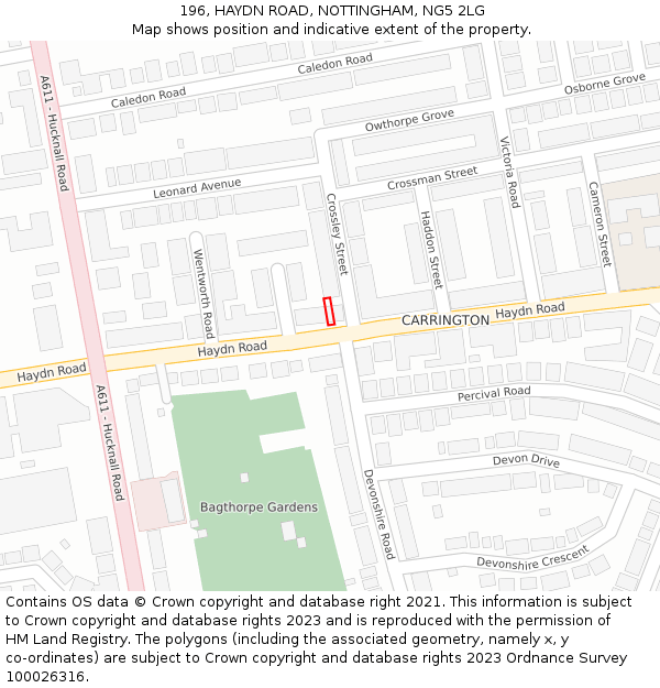 196, HAYDN ROAD, NOTTINGHAM, NG5 2LG: Location map and indicative extent of plot