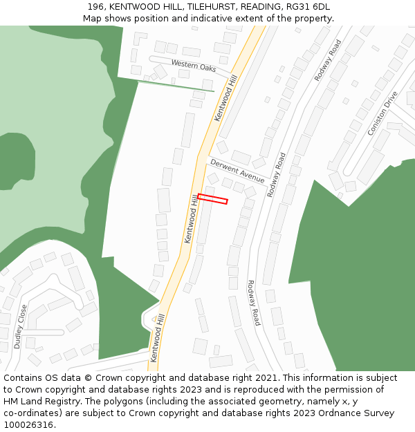 196, KENTWOOD HILL, TILEHURST, READING, RG31 6DL: Location map and indicative extent of plot