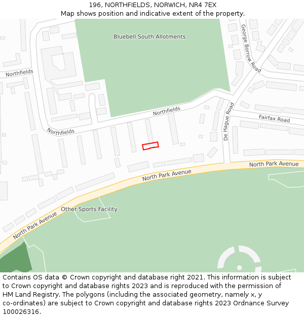 196, NORTHFIELDS, NORWICH, NR4 7EX: Location map and indicative extent of plot