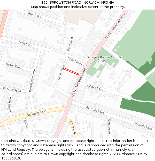 196, SPROWSTON ROAD, NORWICH, NR3 4JA: Location map and indicative extent of plot