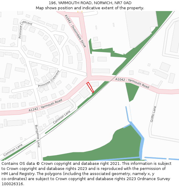 196, YARMOUTH ROAD, NORWICH, NR7 0AD: Location map and indicative extent of plot