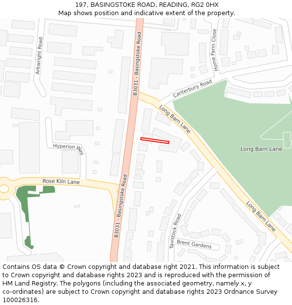 197, BASINGSTOKE ROAD, READING, RG2 0HX: Location map and indicative extent of plot