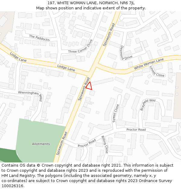 197, WHITE WOMAN LANE, NORWICH, NR6 7JL: Location map and indicative extent of plot
