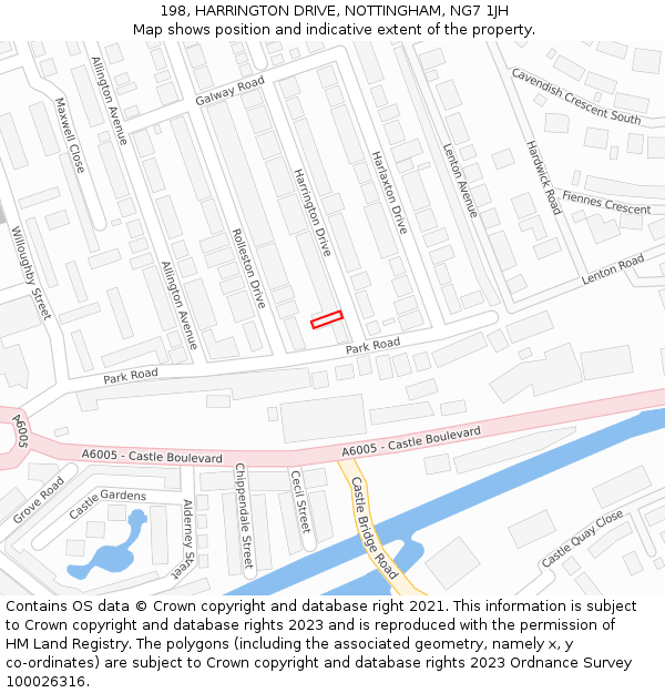 198, HARRINGTON DRIVE, NOTTINGHAM, NG7 1JH: Location map and indicative extent of plot