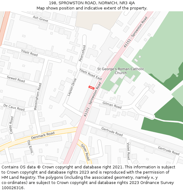198, SPROWSTON ROAD, NORWICH, NR3 4JA: Location map and indicative extent of plot