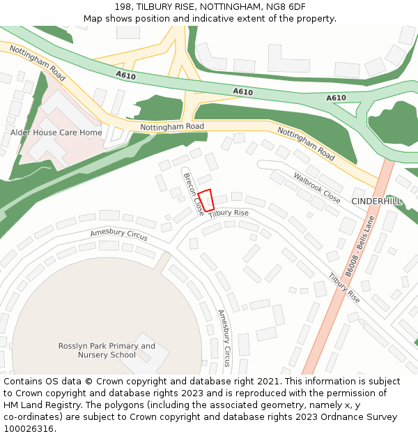 198, TILBURY RISE, NOTTINGHAM, NG8 6DF: Location map and indicative extent of plot