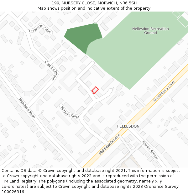 199, NURSERY CLOSE, NORWICH, NR6 5SH: Location map and indicative extent of plot