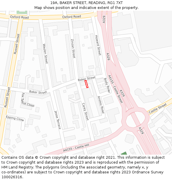 19A, BAKER STREET, READING, RG1 7XT: Location map and indicative extent of plot