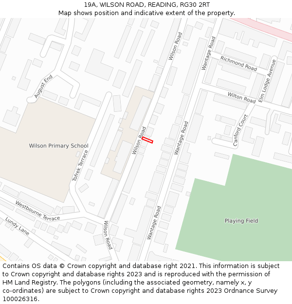 19A, WILSON ROAD, READING, RG30 2RT: Location map and indicative extent of plot