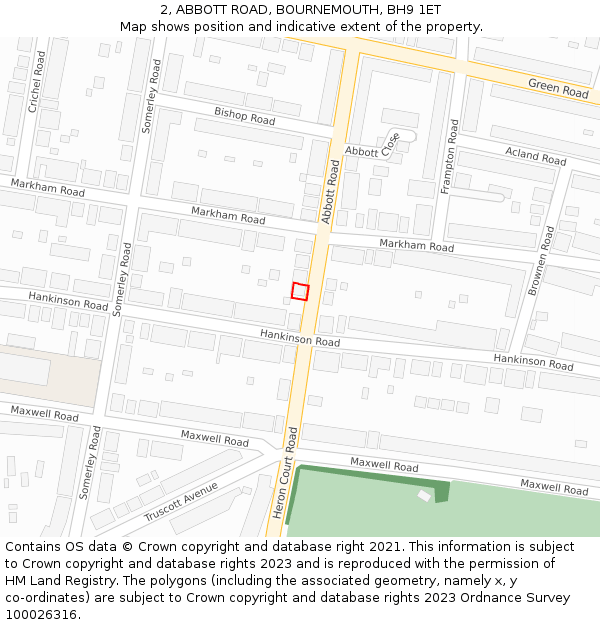 2, ABBOTT ROAD, BOURNEMOUTH, BH9 1ET: Location map and indicative extent of plot