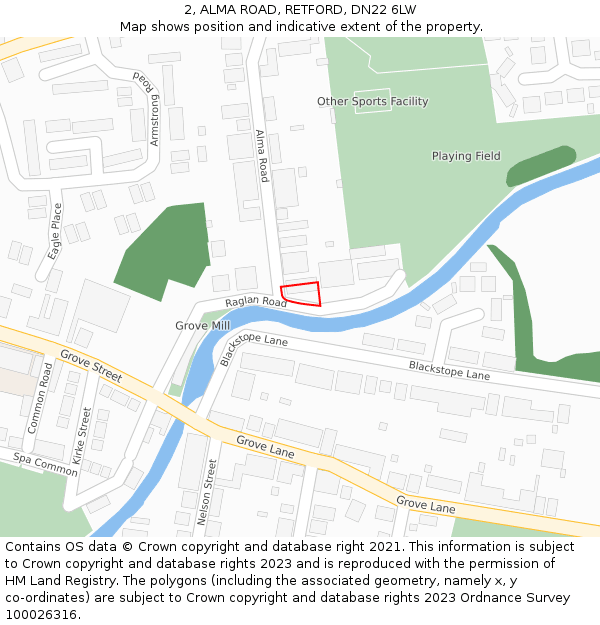 2, ALMA ROAD, RETFORD, DN22 6LW: Location map and indicative extent of plot