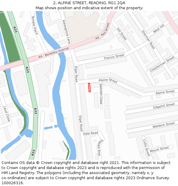 2, ALPINE STREET, READING, RG1 2QA: Location map and indicative extent of plot