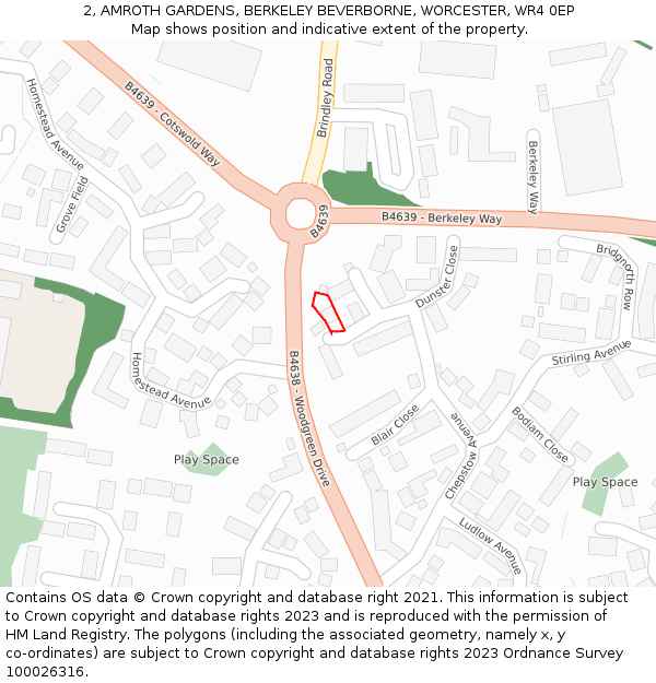 2, AMROTH GARDENS, BERKELEY BEVERBORNE, WORCESTER, WR4 0EP: Location map and indicative extent of plot
