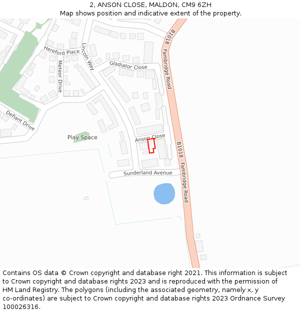 2, ANSON CLOSE, MALDON, CM9 6ZH: Location map and indicative extent of plot