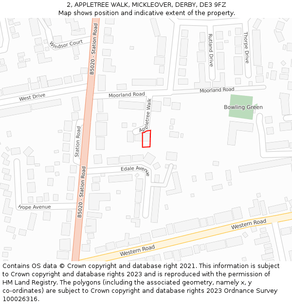 2, APPLETREE WALK, MICKLEOVER, DERBY, DE3 9FZ: Location map and indicative extent of plot