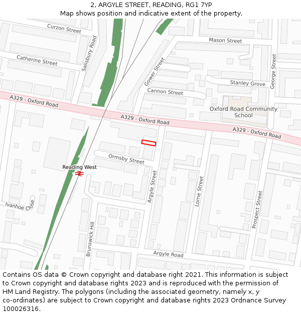 2, ARGYLE STREET, READING, RG1 7YP: Location map and indicative extent of plot