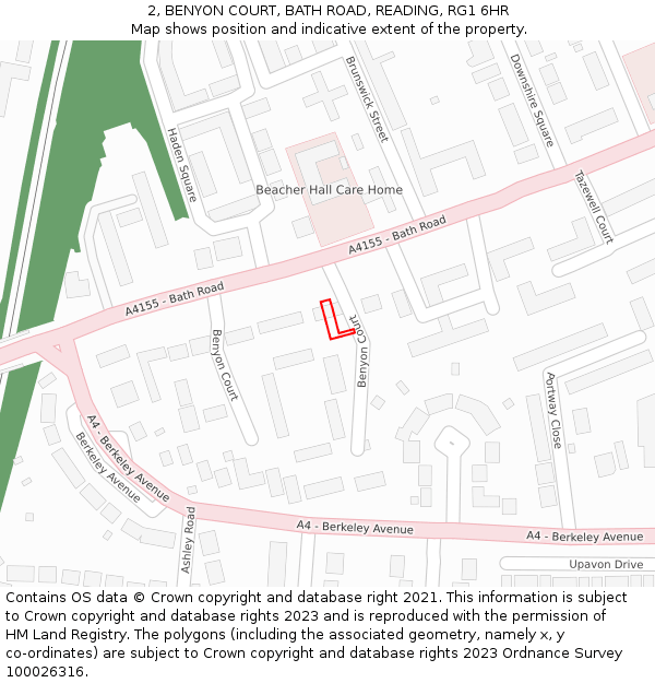 2, BENYON COURT, BATH ROAD, READING, RG1 6HR: Location map and indicative extent of plot