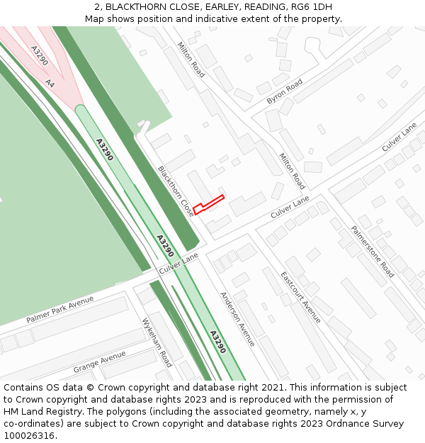 2, BLACKTHORN CLOSE, EARLEY, READING, RG6 1DH: Location map and indicative extent of plot