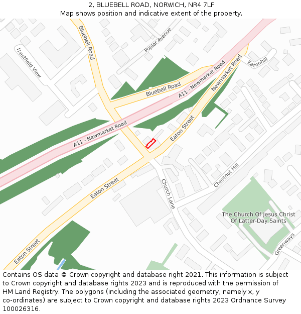 2, BLUEBELL ROAD, NORWICH, NR4 7LF: Location map and indicative extent of plot