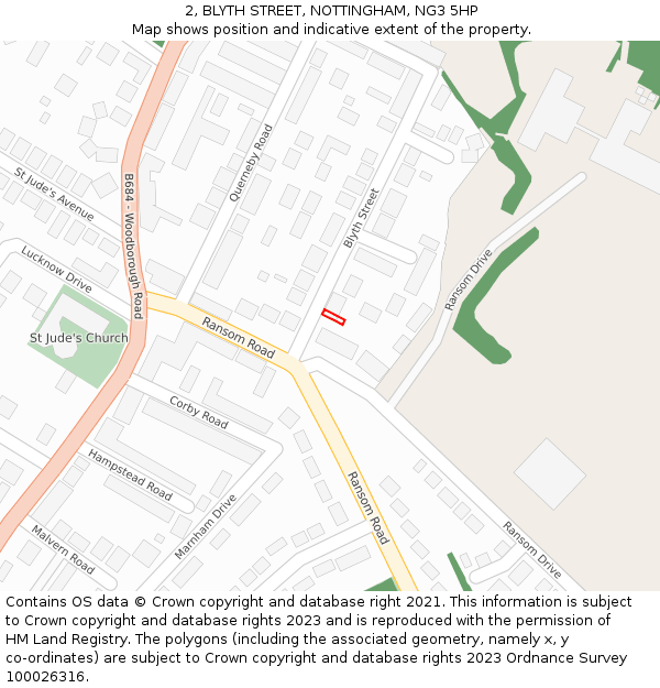 2, BLYTH STREET, NOTTINGHAM, NG3 5HP: Location map and indicative extent of plot