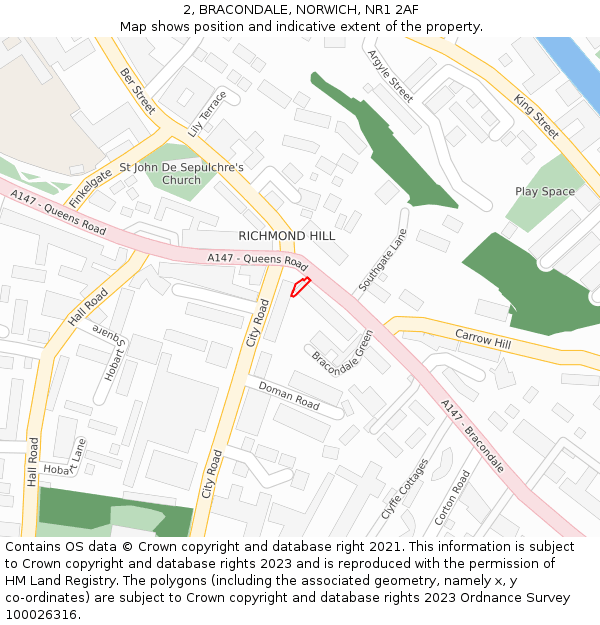 2, BRACONDALE, NORWICH, NR1 2AF: Location map and indicative extent of plot