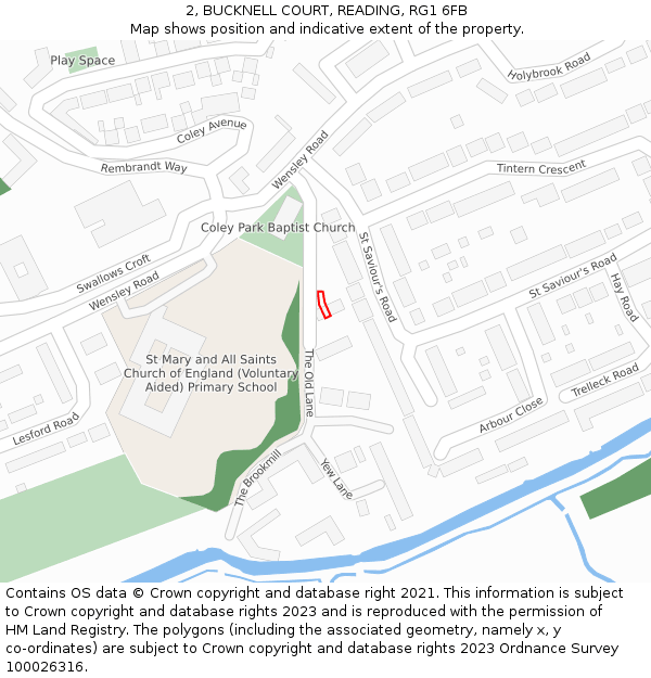 2, BUCKNELL COURT, READING, RG1 6FB: Location map and indicative extent of plot