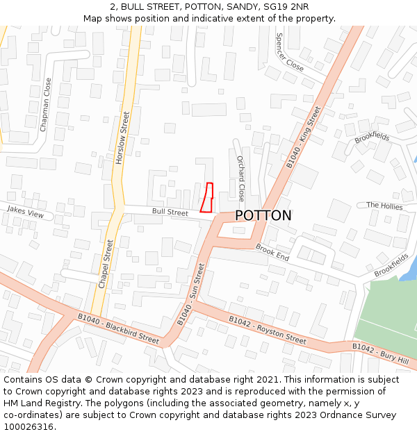 2, BULL STREET, POTTON, SANDY, SG19 2NR: Location map and indicative extent of plot