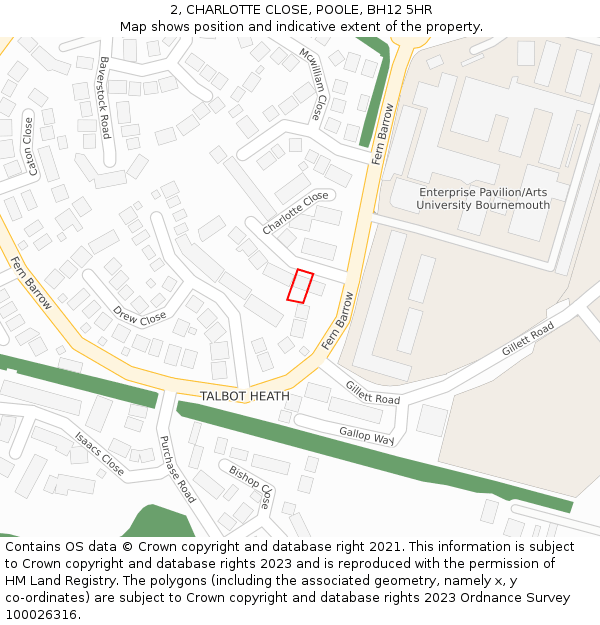 2, CHARLOTTE CLOSE, POOLE, BH12 5HR: Location map and indicative extent of plot