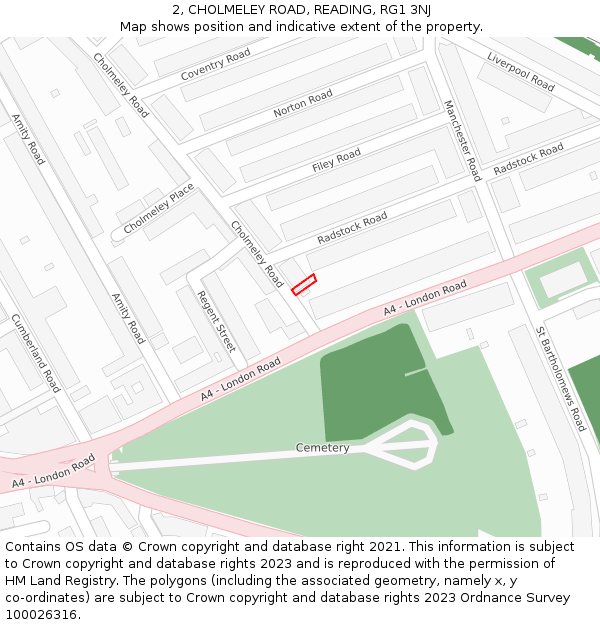 2, CHOLMELEY ROAD, READING, RG1 3NJ: Location map and indicative extent of plot