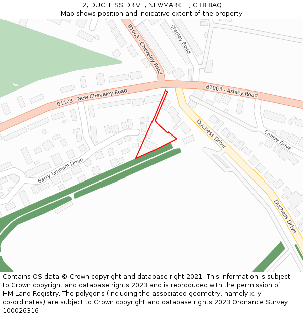 2, DUCHESS DRIVE, NEWMARKET, CB8 8AQ: Location map and indicative extent of plot