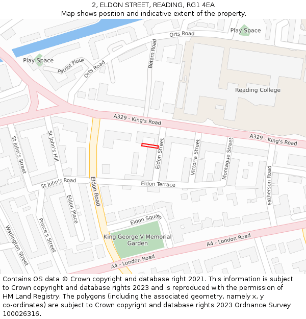2, ELDON STREET, READING, RG1 4EA: Location map and indicative extent of plot
