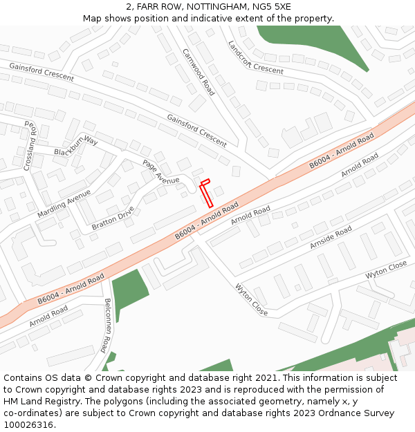 2, FARR ROW, NOTTINGHAM, NG5 5XE: Location map and indicative extent of plot