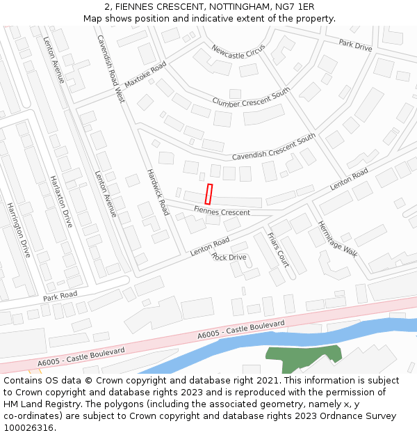 2, FIENNES CRESCENT, NOTTINGHAM, NG7 1ER: Location map and indicative extent of plot