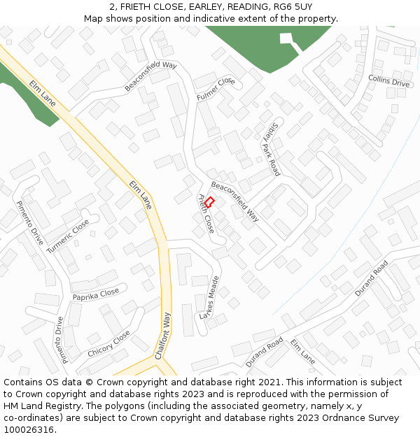 2, FRIETH CLOSE, EARLEY, READING, RG6 5UY: Location map and indicative extent of plot