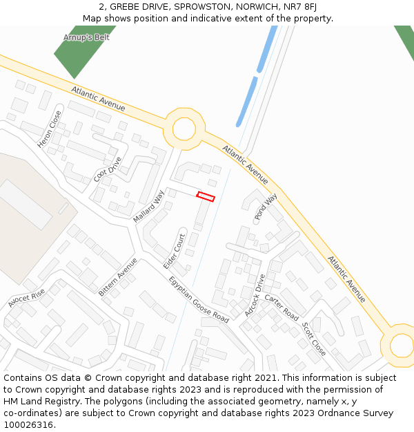 2, GREBE DRIVE, SPROWSTON, NORWICH, NR7 8FJ: Location map and indicative extent of plot