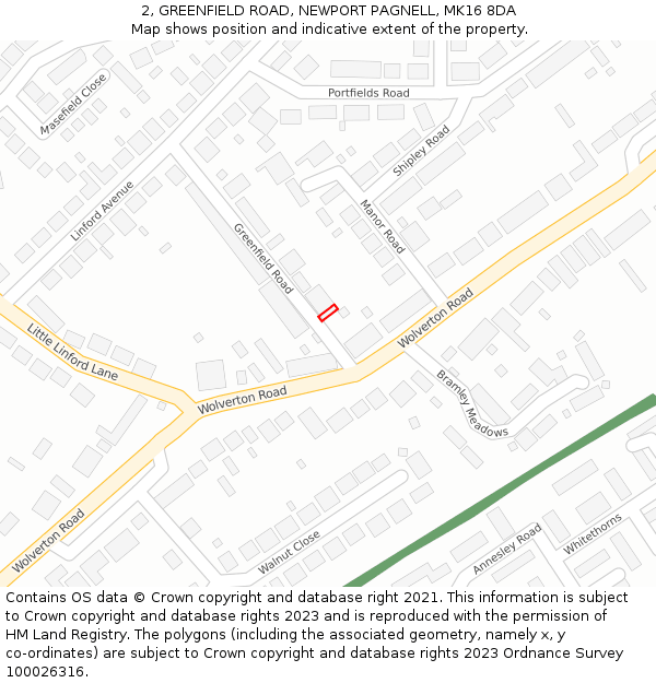 2, GREENFIELD ROAD, NEWPORT PAGNELL, MK16 8DA: Location map and indicative extent of plot