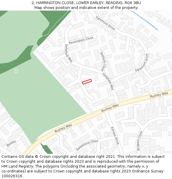 2, HARRINGTON CLOSE, LOWER EARLEY, READING, RG6 3BU: Location map and indicative extent of plot